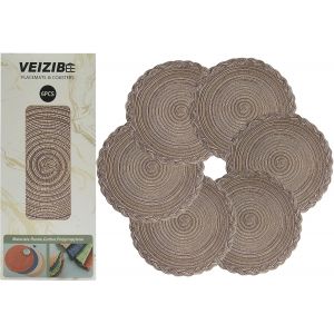 Eryi-Lot De 6 Sets Table Dessous Tapis, Tapis Tissé Résistant À La Chaleurtapis De Salle À Manger En Dentellelavable Antidérapant Rond Table Pad Euro Tissé À La Main (Coffee, 30cm) - Neuf