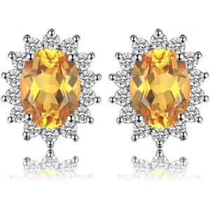 Kal-Diana Princesse Kate Middleton Boucles D'oreilles Clous Naturelle Am&eacute;thyste P&eacute;ridot Grenat Citrine Topaze Femme, Argent 925/ Plaqu&eacute; Or Rose/Or Jaune, Vintage Ensemble De Bijoux Cadeau - Neuf