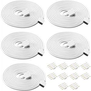 2m Câble d'extension Bande LED RGB Rallonge de Ruban LED Extension Cable 4 Broches Extenseur Câble Stripe LED Connector,Connecteur pour SMD 5050 3528 2835 RGB LED Strip,Blanc (5 pièces) - Neuf