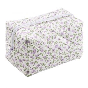 Trousse de maquillage matelass&eacute;e &agrave; fleurs violettes, 1 pi&egrave;ce, grande trousse de voyage - Neuf