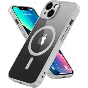 Magn&iquest;&iquest;tique Coque pour iPhone 13 Compatible avec MagSafe, Etui Protection Antichoc avec Verre Tremp&iquest;&iquest;, Housse Dos Transparent Anti Rayures TPU Bumper Case pour iPhone 13 - Gris - Neuf