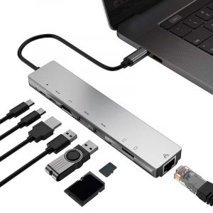 8 en 1 type-c HUB USB-C a 4K HDMI 2 USB3.0 RJ45 PD TF carte memoire convertisseur adaptateur Station d'accueil pour ordinateur portable - Neuf