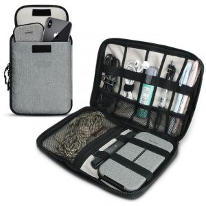 Sacoche multifonction étanche pour câbles électroniques, compatible avec tablette, disque dur externe, chargeur, câbles, accessoires, adaptateurs, cartes mémoire, câbles USB (gris) - Neuf