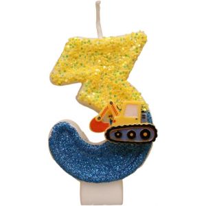 ERYI-1 Pièce Bougies Numérotées Pour 3E, Bougie D'Anniversaire Excavatrice Jaunebougies Numérotéesdécorations De Dessus De Gâteau, Bougie De Gâteau Pour Fête D'Anniversaire¿Numéro 3¿ (3) - Neuf