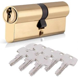 Serrure à cylindre 40/40 (80 mm),serrure de porte à double cylindre européen avec 8 clés,finition en laiton,serrure de porte anti-perçage et anti-levier résistante aux chocs - Neuf