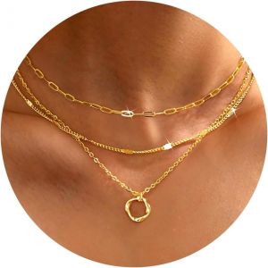 Collier Plaqu&eacute; Or Femme 14 Carats,Collier Breloque Acier Inoxydable Colliers Pendentif Chaine Serpent Imperm&eacute;able Paperclip Colliers Ras De Cou Ensemble Bijoux - Neuf