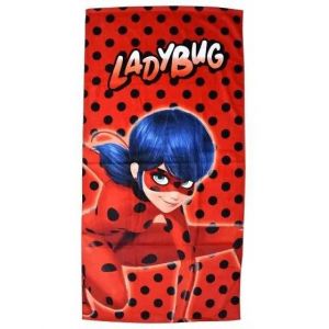 Serviette De Bain - Miraculous - Coccinelle - 70 X 140 Cm - Coton - Rouge - Neuf