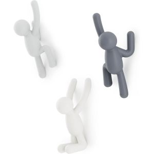 Buddy Hooks. Crochets muraux Buddy - Porte-manteau mural d&eacute;coratif, ensemble de 3, Gris Assorti, Taille normale - Neuf