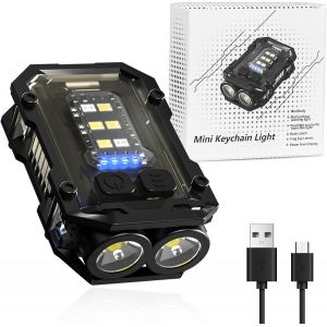HLJHJ-Lampe de poche porte-clés COB rechargeable, Mini lampe torche led ultra puissante,lampe de travail porte-clés 900 lumens LED,avec Rouge Bleue Flash Light,pour camping, randonnée, urgence - Neuf