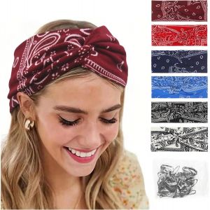6 Pi&egrave;ces Large &Eacute;lastique Bandana Femme, Multicolore Sport Yoga Bandeau Imprim&eacute; Avec Mini Bande De Cheveux En Caoutchouc, 24cm Coton Bandeau Boho Chic Pour Utilisation Quotidienne - Neuf