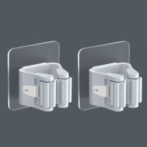 Crochets Muraux Adhésifs Multi-Usages,Support De Balai Pour Vadrouille,Solution De Rangement,Cintre Solide Pour Cuisine Et Salle De Bains,2/4 Pièces.2Pcs White-1. - Neuf