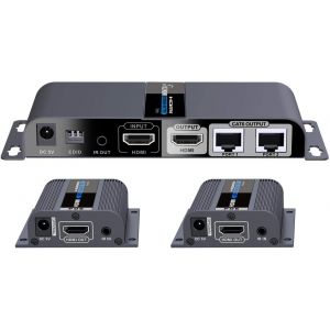 VornixorSarlshop-HDMI 1-2 Splitter + Extender via CAT6/6A/7, Full HD 1080p &agrave; 40m, Bo&icirc;tier en M&eacute;tal, 2 R&eacute;cepteurs avec Alimentation, Dolby TrueHD, 3D, EDID, CEC, HDCP - Neuf