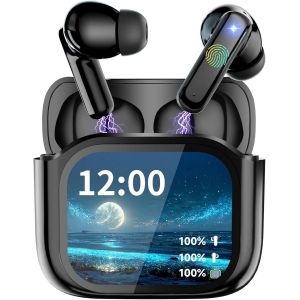 KALANKA-Ecouteurs Bluetooth sans Fil, 48H Casque Bluetooth 5.4 avec Écran Tactile Multifonction, Mini Ecouteur Sommeil avec Appels clairs, HiFi Stéréo/Mode 5 EQ/Contrôle Tactile/IPX5 Étanche Oreillet - Neuf