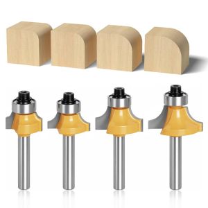 KAL-Lot De 4 Fraise À Arrondir Tige 6.35Mm Fraise Defonceuse En Carbure Fraise Quart De Rond Fraises Rondes Avec Roulement Rayon De Coupe 3.2Mm/4.76Mm/6.35Mm/7.96Mm Fraise Bois Bits Outil - Neuf