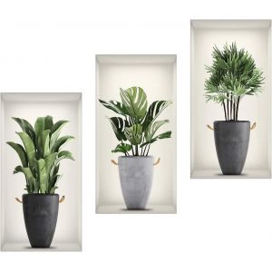 Sticker mural 3D pour vase - Sticker mural 3D pour plantes vertes - Sticker mural 3D en vinyle à faire soi-même, idéal pour le salon, la chambre et autres pièces (3 pièces) - Neuf