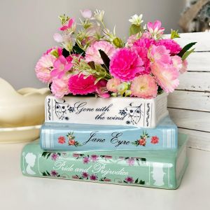 lbgwp60-Petit Pot De Fleurs Décoratif En Forme De Livre ¿ Vase En Céramique Pour Fleurs ¿ Jolie Bibliothèque Pour La Maison, La Chambre À Coucher, Le Bureau ¿ Titres Classiques Uniques ¿ Cadeau De - Neuf