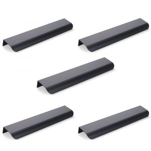 Lot de 5 poign&eacute;es de meuble de cuisine noires invisibles - Entraxe 160 mm - Poign&eacute;e de cuisine noire mate en alliage d'aluminium - Neuf