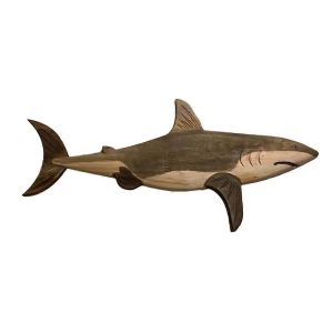 Poisson de mer en bois Decor Statue baleine Figurine Sculpture ornement rustique d&eacute;coration Tenture murale Decor - Neuf