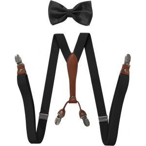 Cauc-Bretelles Noeud Papillon Ensemble Pour Femmes Hommes 1 Pouce Large Y Forme Avec 4 Clips Bretelles R&eacute;glables Pour Mariage &Eacute;v&eacute;nements Formels - Neuf