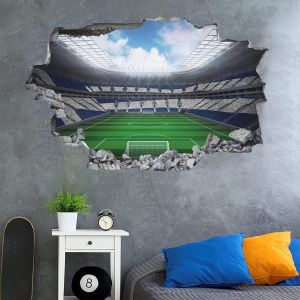3d Football Autocollants Muraux Stickers Muraux Football Stikers Murals Enfant Gar&ccedil;on Foot Poster Du Stade Chambre D'enfant Autocollant Mural De Football Chambre Gar&ccedil;on Couloir D&eacute;cor 84x60cm - Neuf