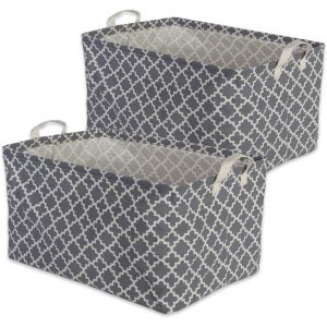 MEVRONISSHOP-Collection de rangement &agrave; linge, panier pliable avec rev&ecirc;tement en poly&eacute;thyl&egrave;ne avec poign&eacute;es, treillis gris, grand ensemble, 26,7 x 44,5 x 25,4 cm - Neuf