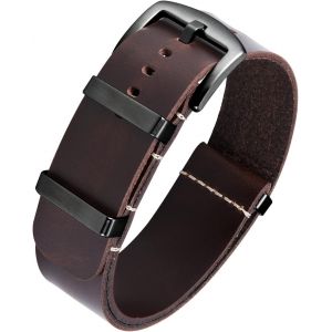 Eryi-Bracelets De Montres En Cuir Remplacement Bracelet Pour Montre En Cuir Huilé Crazy Horse 18mm 19mm 20mm 21mm 22mm 24mm Bracelets En Une Seule Pièce Pour Homme Et Femme Avec Boucle Argent/Noir - Neuf