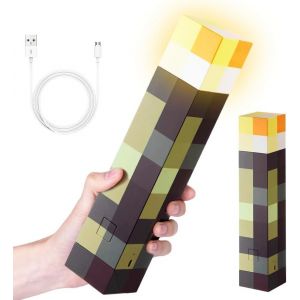 Craft Lampe Torche, Torche 4 Couleurs, Lampe Murale En Forme De Torche 28Cm, Lampe De Nuit Rechargeable, Mine-Craft Éclairage Mural Cadeau Pour Enfants, Pour Cosplay, Salon, Salle De Jeu (Jaune) - Neuf