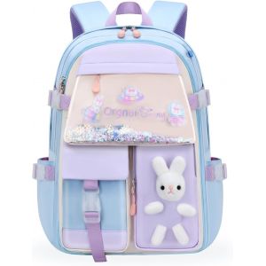 Cute Bunny School Sac à dos Pour Filles Grande Capacité Esthétique Sac d¿école Déperlant Kawaii Bookbags pour les élèves de la 1re à la 6e Année[T672] - Neuf