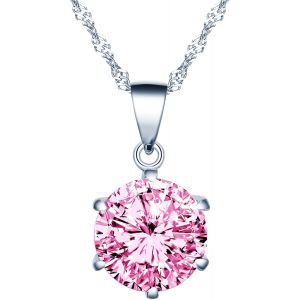 Kal-Collier Zircon Femmes Filles, Boucles D'oreilles Zircon Femmes Filles, Bijoux Parures En Argent 925, Collier Solitaire À Six Griffes, Clou D'oreille Solitaire Diamant À Six Griffes, Rose - Neuf