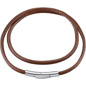 Trahoo-Colliers Chaine Cuir Cordon Collier Pour Pendentif Femme Homme Chaîne Noir/Marron Ras De Cou Épaisseur 2/3mm Waterproof Boutton Rotatif Avec Fermoir Acier Inoxydable Longueur 40cm-75cm - Neuf