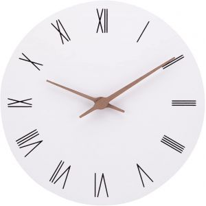 Horloge murale silencieuse en bois de 30 cm, d&eacute;coration d'int&eacute;rieur, salon, cuisine, grande horloge num&eacute;rique moderne (blanche + chiffres romains) - Neuf