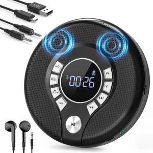 Lecteur Cd Portable Discman Avec 2000 Mah Rechargeable Et Anti-Choc, Émetteur Fm Compatible, Usb, Sortie Aux, Casque, Double Haut-Parleur (Noir) - Neuf