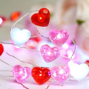 Trahoo-Valentine Decor - 10 Ft 40 Led Red, White, Pink Heart String Lights With Timer - Battery Operated Indoor/Outdoor Valentine's Day & Mother's Day Decorations - Neuf
