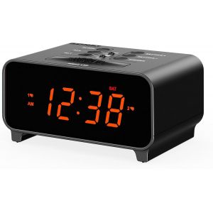 Petit R&eacute;veil, Double R&eacute;veil Avec 4 Modes D'alarme Hebdomadaires, Snooze,Gradateurs Automatiques Et Manuels, 12/24 Heures, Veilleuse Et Horloge &Agrave; Affichage Led Orange Pour Chambre 213 - Neuf