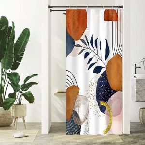 Tianyi-Rideau Douche Étroit, Rideau De Douche Terracotta Anti Moisissure 90x180cm Abstrait Feuilles Bleu Petit Rideaux De Baignoire Tissu Lavable Imperméable Rideaux Salle De Bain Avec 6 Crochets - Neuf