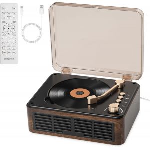 Lecteur CD avec Enceintes Son Stéréo HiFi, Lecteur de CD Vintage Bluetooth pour la Maison, Lecteur CD avec Radio FM et Télécommande, Prend en Charge la Lecture Via USB/AUX/Type-C (Bois) - Neuf