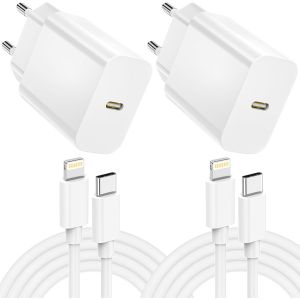 JGD-Chargeur Rapide iPhone avec C&acirc;ble Lightning 2M, 25W Chargeur USB C Rapide pour Apple iPhone 14/14 Plus/14 Pro Max/13/12/11/SE/X/8, Prise Charger USBC Adaptateur Secteur Chargeur Phone Rapide(2PAC - Neuf