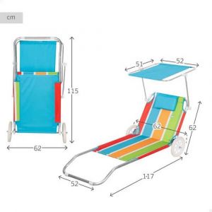 Aktive 62682 Chaise Longue Pour Chariot De Plage 52x117x62 Cm Unisex One Size Multicolore - Neuf