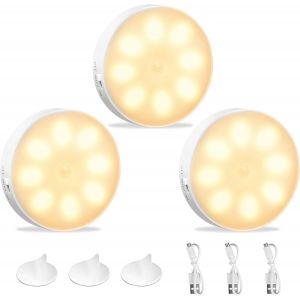 Veilleuse, Lot De 6 Lampe Led Automatique Rechargeable Par Usb, Veilleuse Led À Induction 6000k 8 Leds Jaune Chaud, Veilleuse Détecteur De Mouvement Intérieur, Auto/On/Off, Pour Couloir Escalier - Neuf
