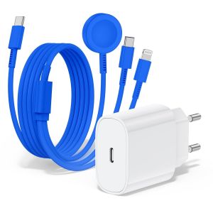 Eryi-Chargeur Pour Apple Watch, Chargeur Rapide Magnétique 20w Pour Apple Iwatch, Câble Original 3 En 1 Multi-Charge (2m) Compatible Avec Les Séries De Montres Ultra 2/Se/10/9/8/7/6/5,Iphone 16/15/14 - Neuf