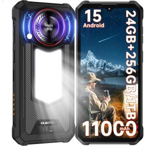 OUKITEL WP53 Pro Telephone Portable Incassable Android 15-11000mAh Lampe Camping,24GO(8+16)+256GO,6,52 Pouces Smartphone 128dB Haut-Parleurs,50MP/GPS/NFC/OTG/2Ans Garantie,Noir - Neuf