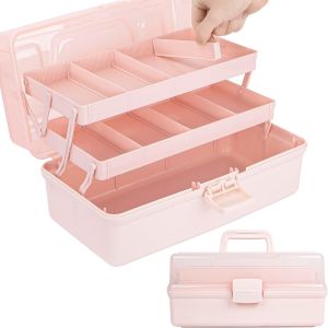 Tianyi-Boîte De Rangement Multi-Usages 32 Cm À 3 Étagères - Boîte D'organisation - Boîte De Bricolage - Boîte À Couture - Valise Médicale - Boîte À Outils - Mallette De Pêche Avec 2 Étagères (Rose) - Neuf