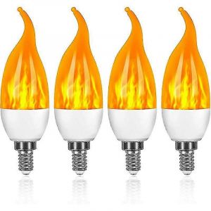 Lot De 4 Ampoules Led E14 3w &Agrave; Effet Flamme Avec 1 Mode D'&eacute;clairage D&eacute;coratif Pour Halloween - Neuf