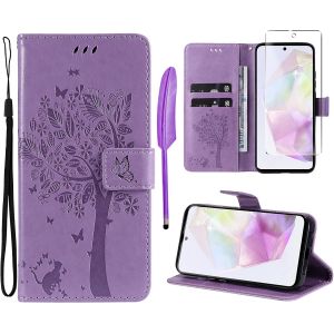 - Case For Samsung Galaxy A35 5G [1X Tempered Glass] Flip Folio Protective Case Cover Pu Leather Wallet Silicone [Magnetic Closure][Card Slots][Stand Feature] - Purple - Neuf