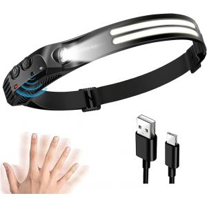 Lampe Frontale Led Rechargeable, 2 Led Cob 1000 Lumens Atteignant Le Capteur, Lampe Frontale Rechargeable &Agrave; Batterie, 230 &deg;, Projecteur Frontal &Eacute;tanche - Neuf