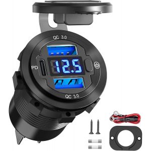 Senior-Pr Usb 12V Chargeur De Voiture 12V/24V Pr Encastrable De Voiture Pd 3.0 Et Qc 3.0 Avec Interrupteur Voltm&egrave;tre Imperm&eacute;able Charge Rapide Bateau Camion Caravane Moto[L1085] - Neuf
