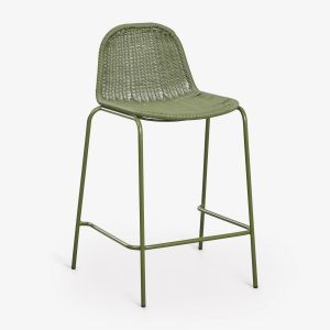 Tabouret De Jardin Haut Empilable En Rotin Synth&eacute;tique Reiven Vert Olive Intense &iquest;65 Cm - Neuf