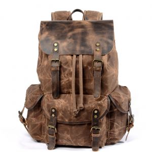 Sac à dos rétro pour étudiant, sac à dos de loisirs avec cordon de serrage, huile et cire pour homme - Neuf