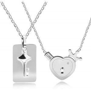 Kal-Y1481 Collier En Acier Inoxydable Avec Pendentif Clé Et Bracelet De Serrure Pour Homme Et Femme - Neuf