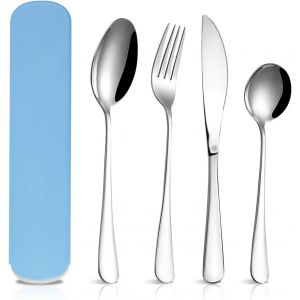 Ytfhg-Couverts Camping, Ensemble De 4 Pièces Set Couverts Voyage, Couverts Inox- Réutilisable Et Passe Au Lave-Vaisselle,Couverts De Table Convient Pour Les Voyages, Pique-Niques, Bureau, École - Neuf